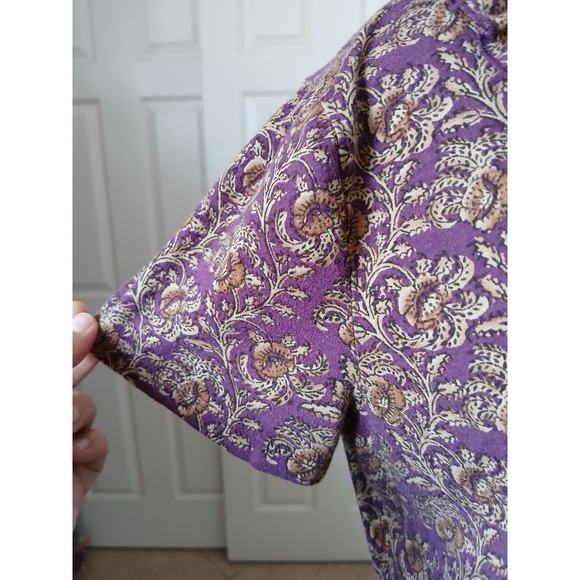 Ralph LAUREN JEANS CO Top Women L Purple Paisley Rufffle Tie Neck Short Sleeve - Picture 6 of 15